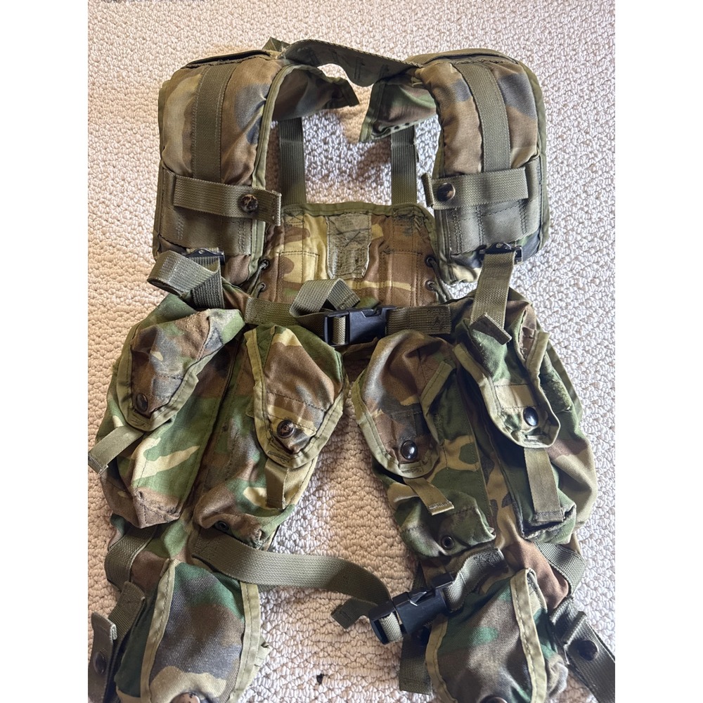 US Military Tactical Load Bearing Vest Woodland Camo Adjustable Vintage TLBV 90s